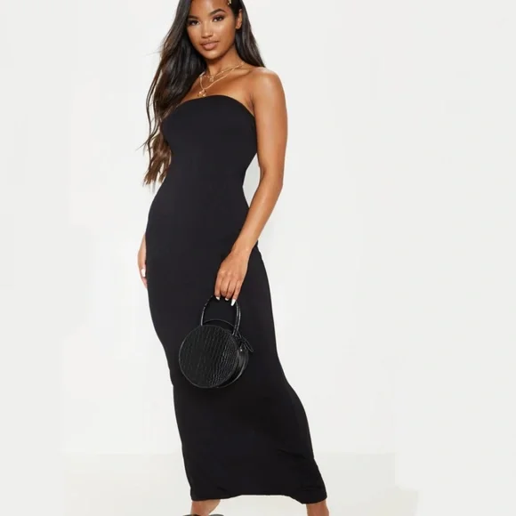 bandeau black maxi dress Nobu | Black Bandeau Maxi Dress With Halter-Collar main image 1